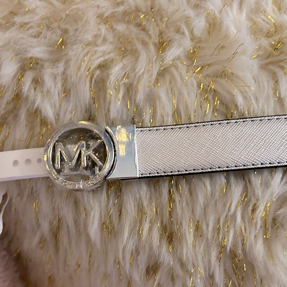 Michael Kors metallic silver slim belt NWT